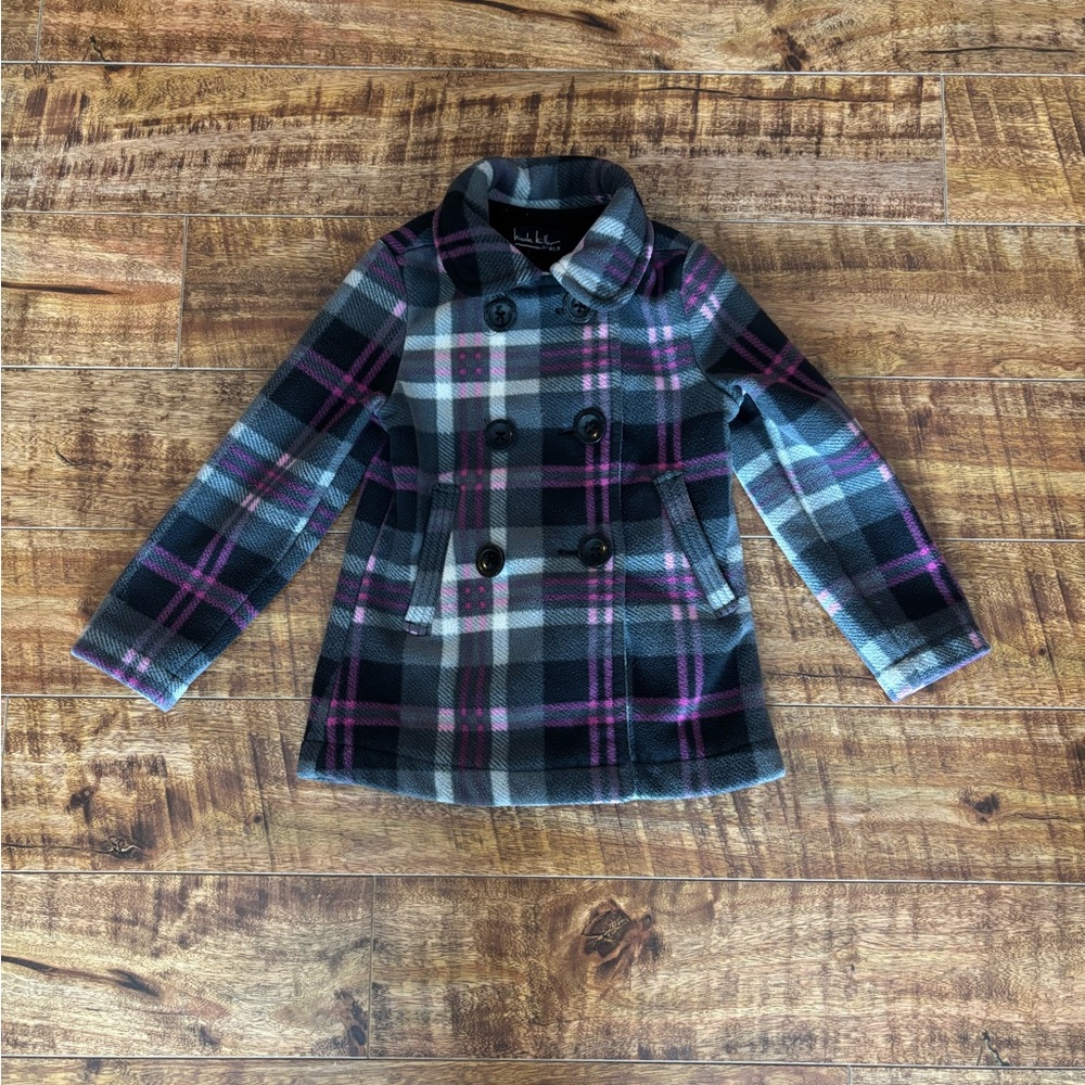 Nicole Miller Plaid Kids Coat - Black, Gray, Pink